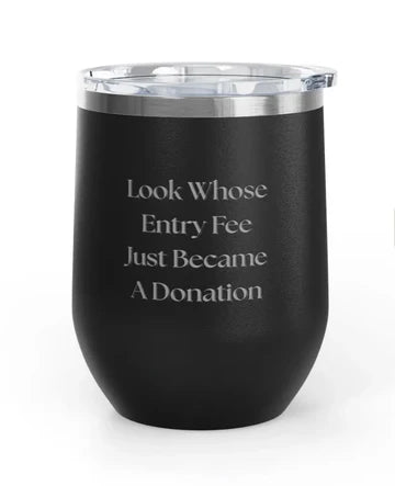 Front view of the Black Entry Free Unsustainable Equestrian Wine Tumblers on a plain background