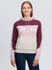 Front view of a model wearing the Wild Rose LeMieux Kadie Color Block Hoodie on a plain background