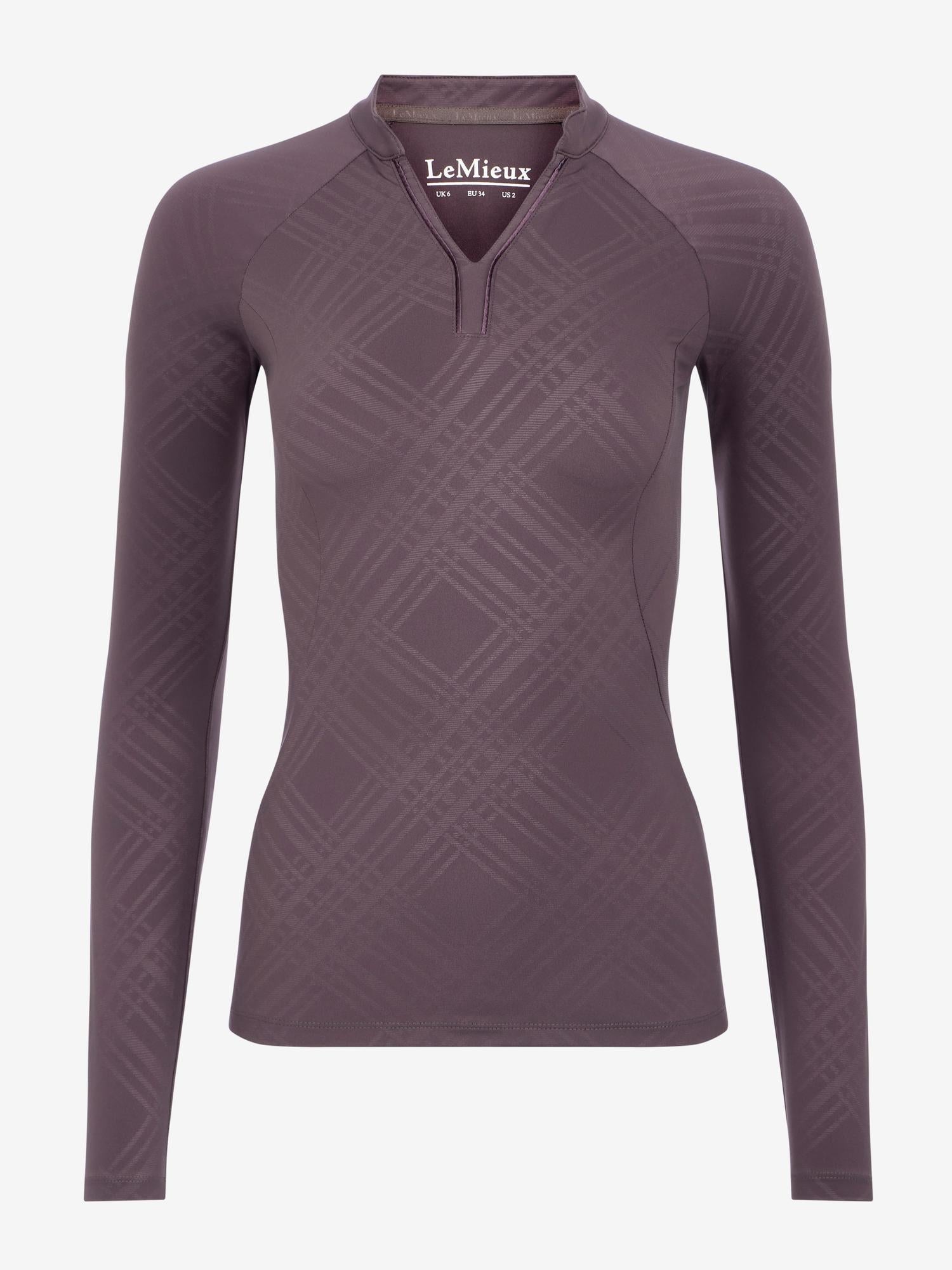 Front view of the Cocoa LeMieux Heritage Check Long Sleeve Base Layer on a plain background