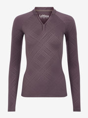 Front view of the Cocoa LeMieux Heritage Check Long Sleeve Base Layer on a plain background