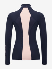 BAck view of the Navy LeMieux Young Rider Mia Mesh Long Sleeve Base Layer on a white background