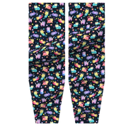 Front view of the pattern on a pair of Lunar Kitty Posh Pony Boot Stuffers on a white background