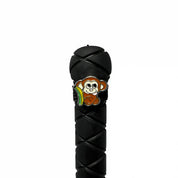 View of the Silly Monkey Dubois Cheval Crop Charm on the end of a crop on a white background
