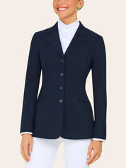 Front view of a model wearing the navy RJ Classics Victory Show Coat on a plain background