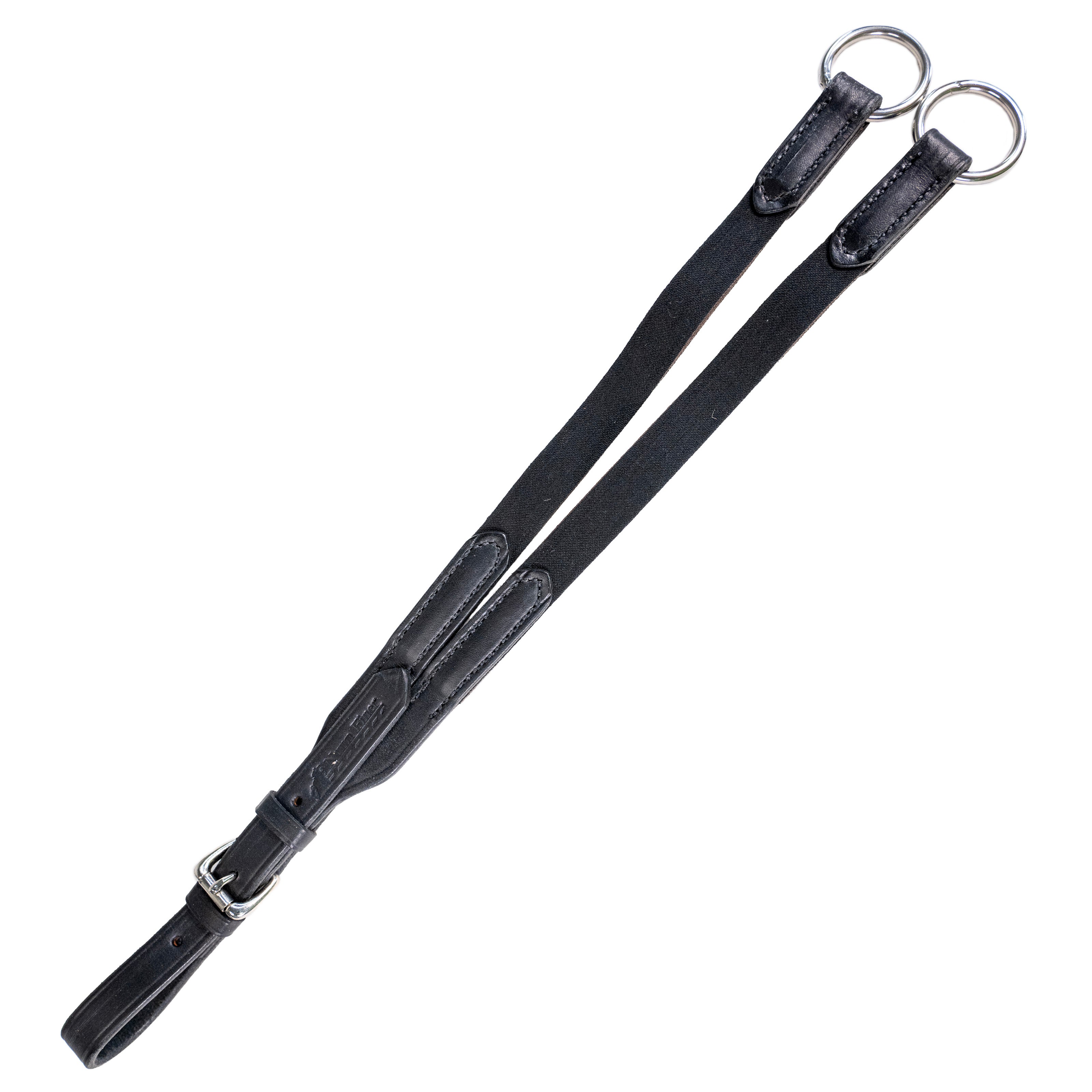 Full view of the black Nunn Finer Elastic Running Martingale Attachment on a plain background