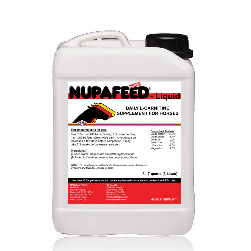 Front view of a 3 Liter bottle of Nupafeed L-Carnitine Daily Liquid on a white background