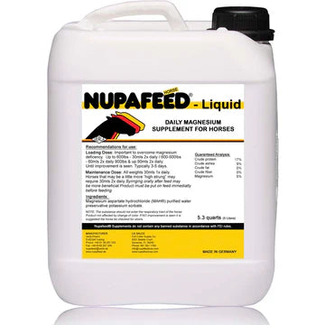 Front view of the 5 Liter Nupafeed Magnesium for Horses Daily Liquid on a white background