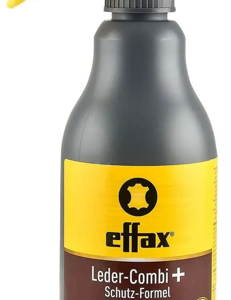 Front view of a bottle of Effax Leather Combi+Protect-Formula Spray on a white background