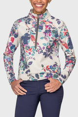 Kastel Amethyst Watercolor Floral Scuba 1/2 Zip Pullover