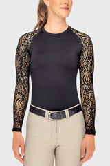 Kastel Black Floral Lace Long Sleeve Raglan Crewneck Sun Shirt