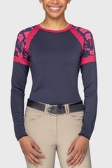 Kastel Navy & Hot Pink French Tulips Long Sleeve Crewneck Sun Shirt