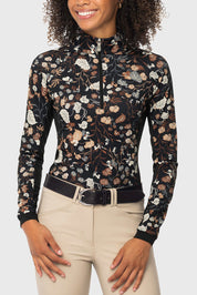 Front view of a model wearing the Kastel Neutral Modern Begonia 1/4 Zip Long Sleeve Sun Shirt on a plain background