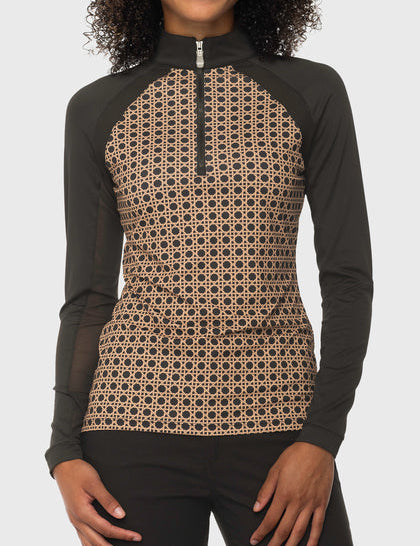 4 Zip Long Sleeve Power Mesh Raglan Sun Shirt on a plain background