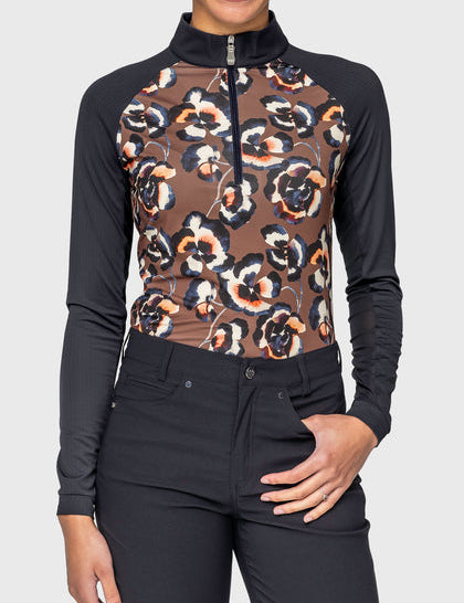 4 Zip Raglan Long Sleeve Sun Shirt on a plain background