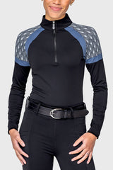 Kastel Black with Deco Fans & Pacific Blue Panel Long Sleeve ¼ Zip Sun Shirt