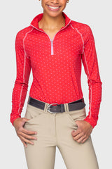 Kastel Red & Pink Swiss Dot Long Sleeve ¼ Zip Sun Shirt