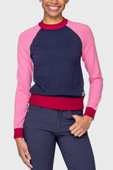 Kastel Navy, Hot Pink, & Wine Color Block Long Sleeve Crewneck Sweater
