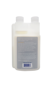 Back view of a 16 oz container of Equifuse Rehydrinse 1-Step Coat Protector + Conditioner on a white background