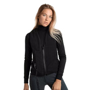Front view of a female model wearing the Black Seaver Safefit Airbag Vest on a plain background