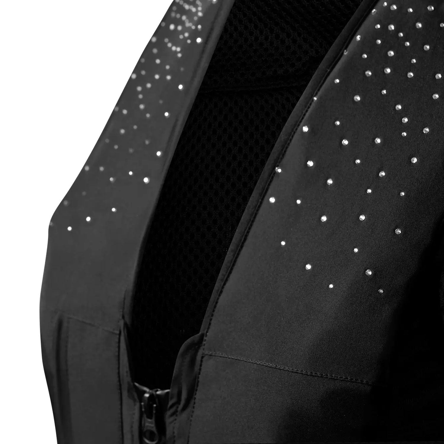 Close-up view of the crystals on the front of the Seaver Crystal Rain Airbag on a white background