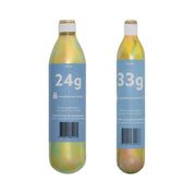 View of the 24 and 33 G Seaver Safefit Airbag CO2 Canister/Cartridges on a plain background