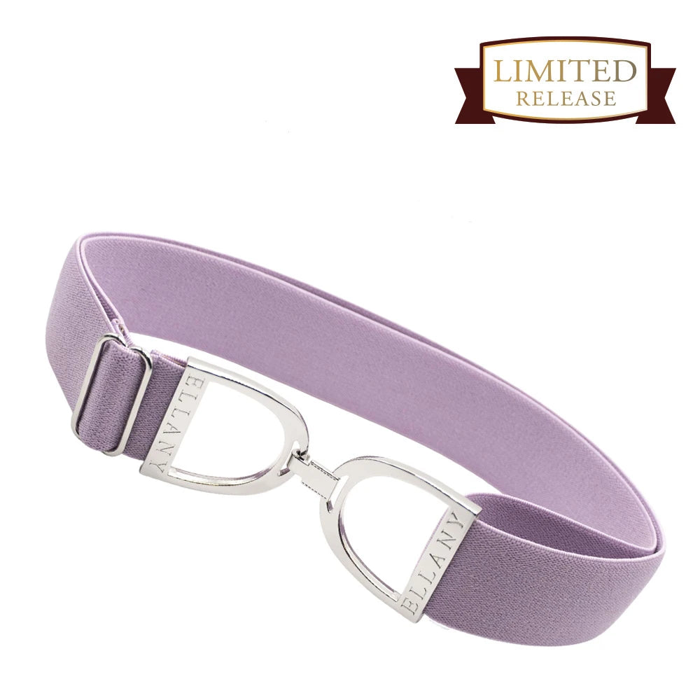 Full view of the Wisteria/Silver Ellany Elastic Stirrup Belt on a white background