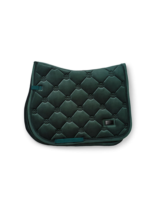 Side view of the Sycamore Green Equestrian Stockholm Velvet Jump Saddle Pad on a white background