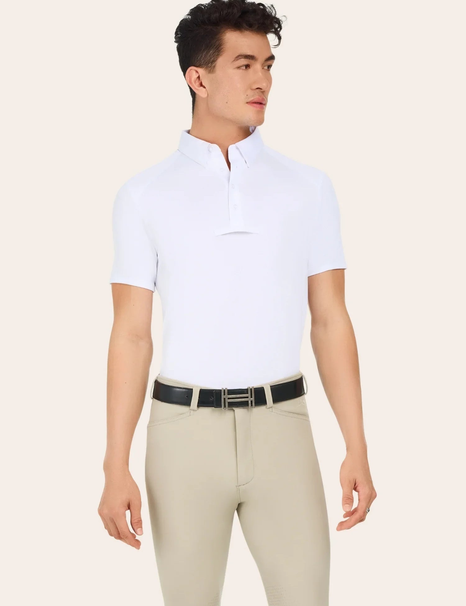 Front view of a male model wearing the white RJ Classics Tyler Show Shirt on a plain background