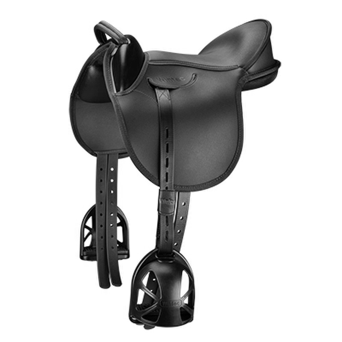 Side view of the Black Wintec Kids Saddle Pack on a white background