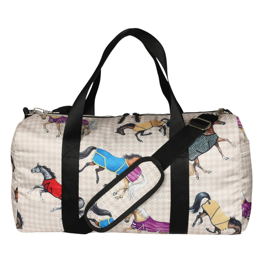 Side view of the AWST Int'l Lila Horses in Blankets Gear Bag on a white background