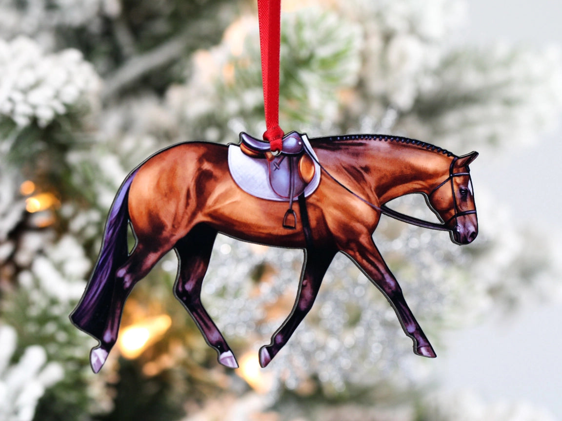 Front view of the Bay Classy Equine English Pleasure Quarter Horse Ornament