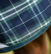 Close-up view of the pattern on the Hunter Check/Green & Navy Horseware Rhino Plus Turnout 0g