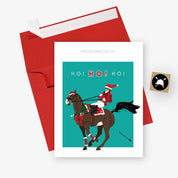 Front view of one of the Ho Ho Ho Hunt Seat Paper Co. Holiday Cards with its envelope