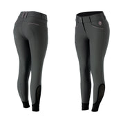 Full view of the Carbon/Orchid Equinavia Victoria Knee Patch Breeches on a plain background