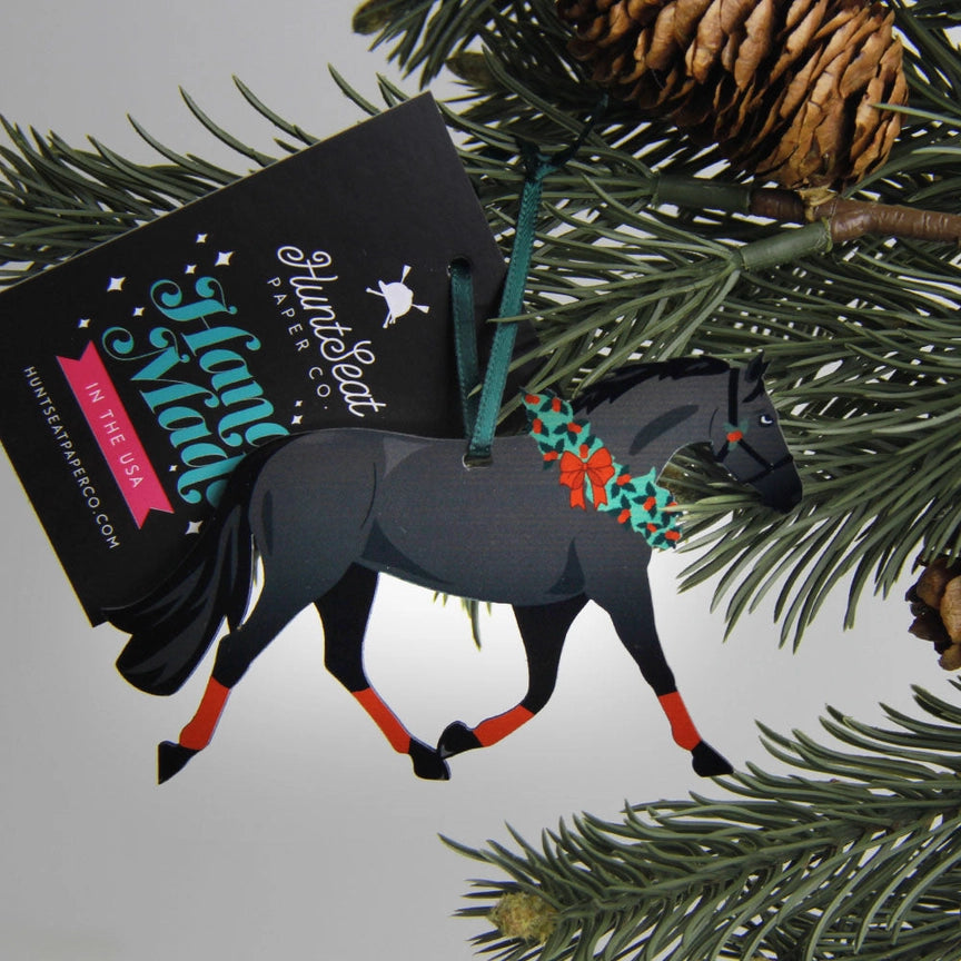 Front view of the Black Pony Hunt Seat Paper Co Horse Ornament
