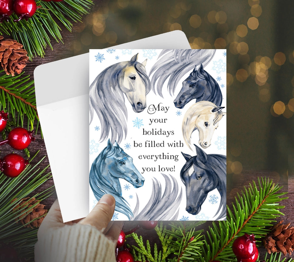 View of the Blue Horse Horse Hollow Press Holiday Greeting Card