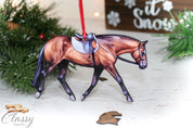Front view of the Bay Classy Equine English Pleasure Quarter Horse Ornament