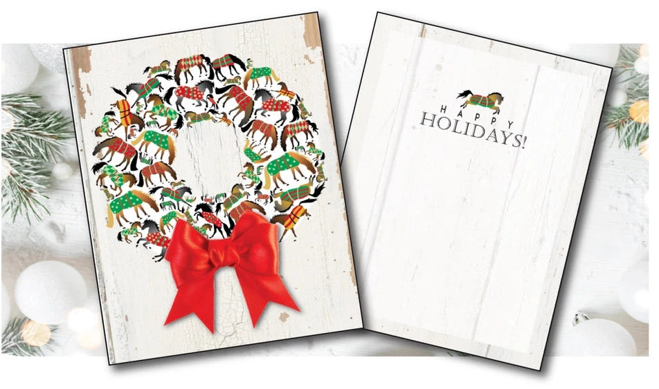 View of the Blankets Wreath Horse Hollow Press Holiday Greeting Card