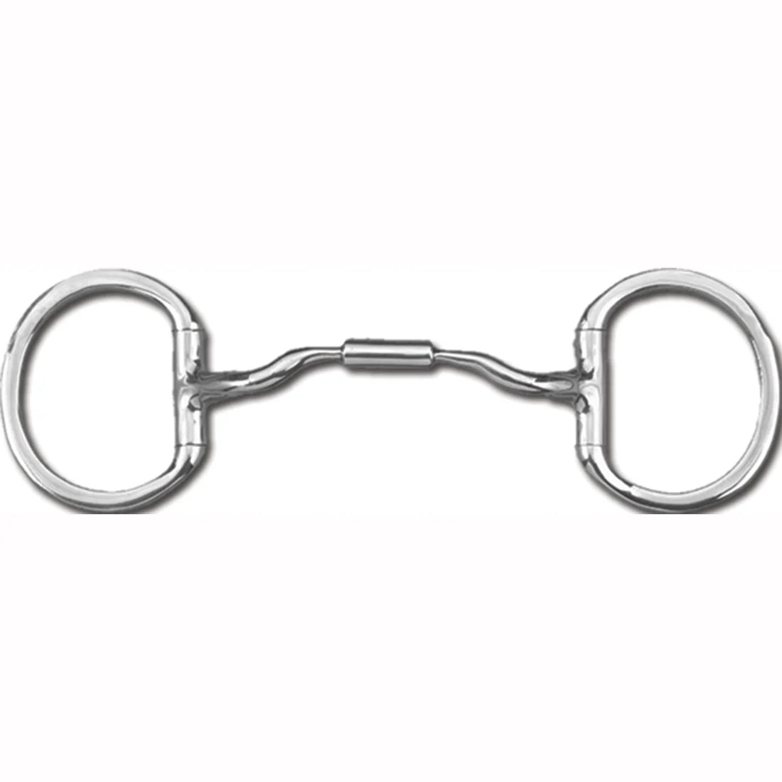 Stainless steel horse bit with center roller shown on plain white background