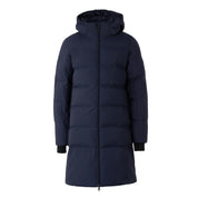 Front view of the Seaborne Navy Horze Paloma Kids Insulated Long Coat on a plain background