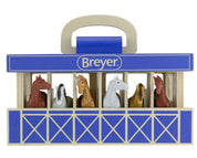 Front view of the Breyer Breyer Farms Wood Carry Stable on a white background