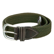 View of the Olive Green Equinavia Elsa Woven Stretch Belt on a plain background
