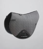 Side view of the Grey Premier Equine Close Contact Cotton Cross Country Saddle Pad on a plain background