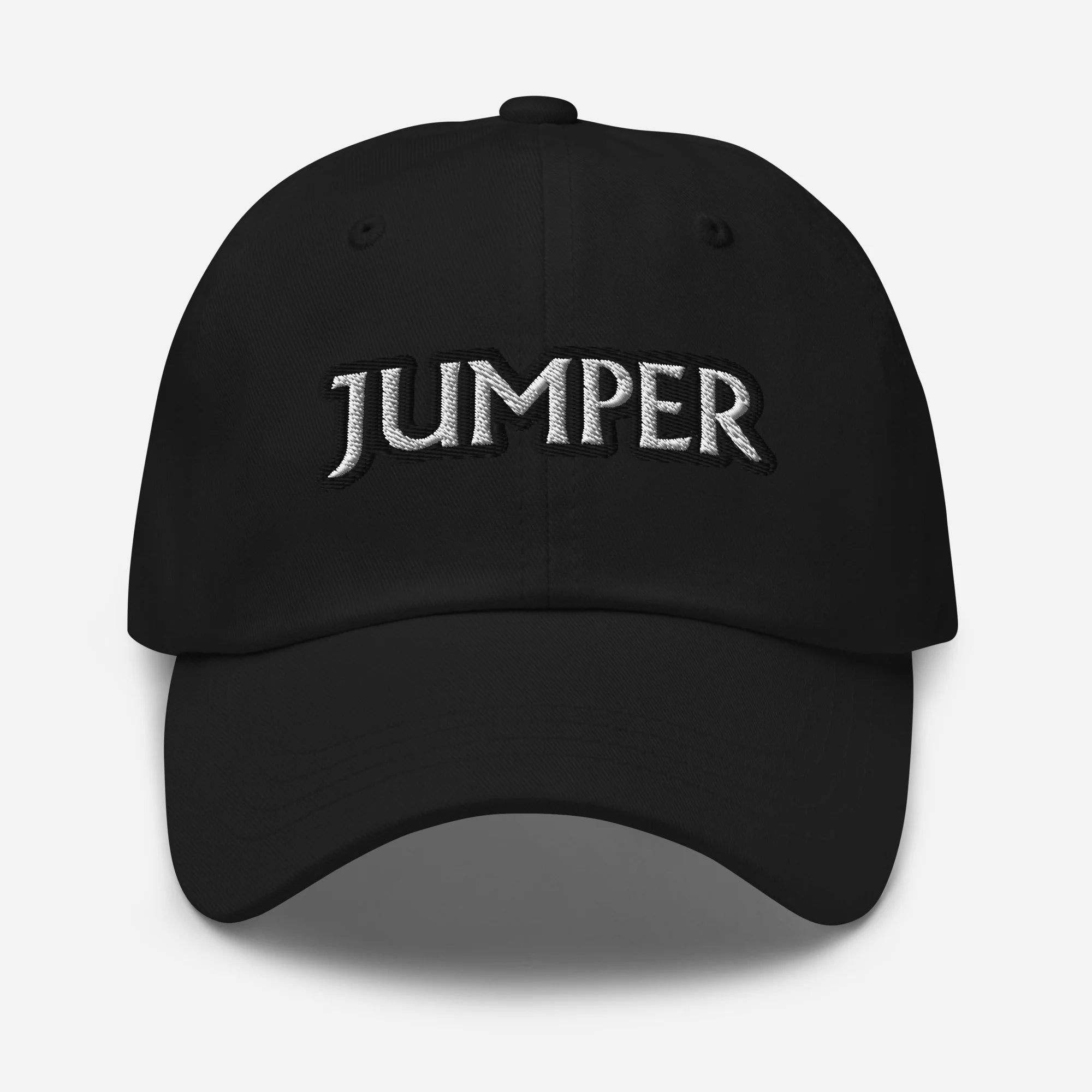 Front view of the Black Jumper Unsustainable Equestrian Dad Hat on a plain background