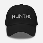 Front view of the Black Hunter Unsustainable Equestrian Dad Hat on a plain background