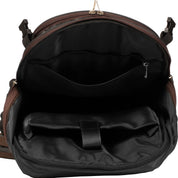 Top-down view of the Thyme/Lily Pad Equinavia Darby Backpack on a plain background showing the bag's interior
