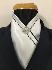 Front view of the Embroidered in Black Heavenly Horse Designs Pretied Satin Stock Tie
