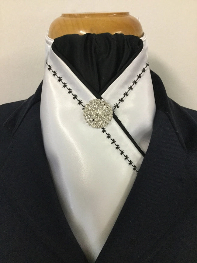 Front view of the Embroidered in Black Heavenly Horse Designs Pretied Satin Stock Tie