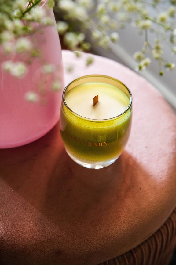 Angled front view of the Fancy Barn Stable Style Soy Wax Candle