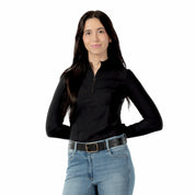 Front view of a model wearing the the Equinavia Milli Diamonds Leather Belt on a plain background